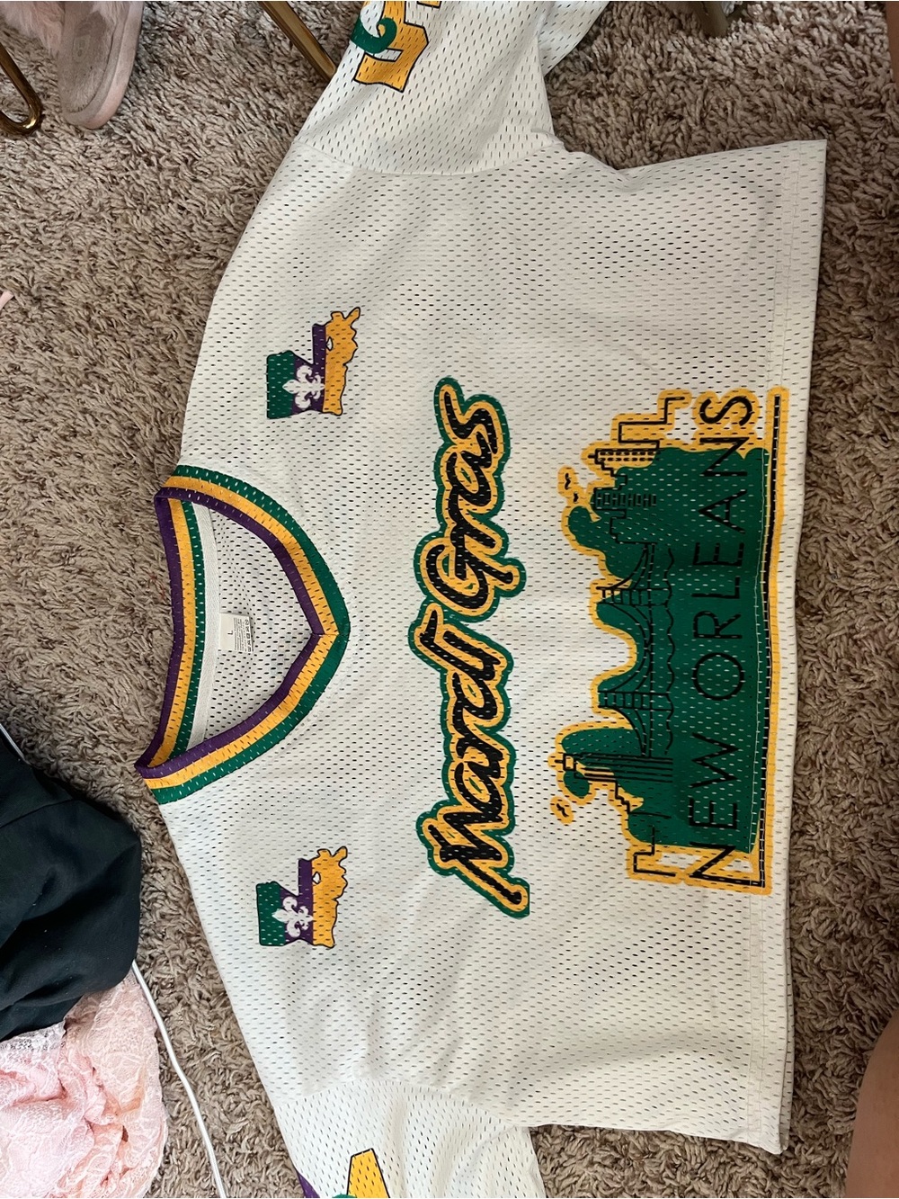 Othr White, Green & Gold New Orleans Mardi Gras Mesh Jersey